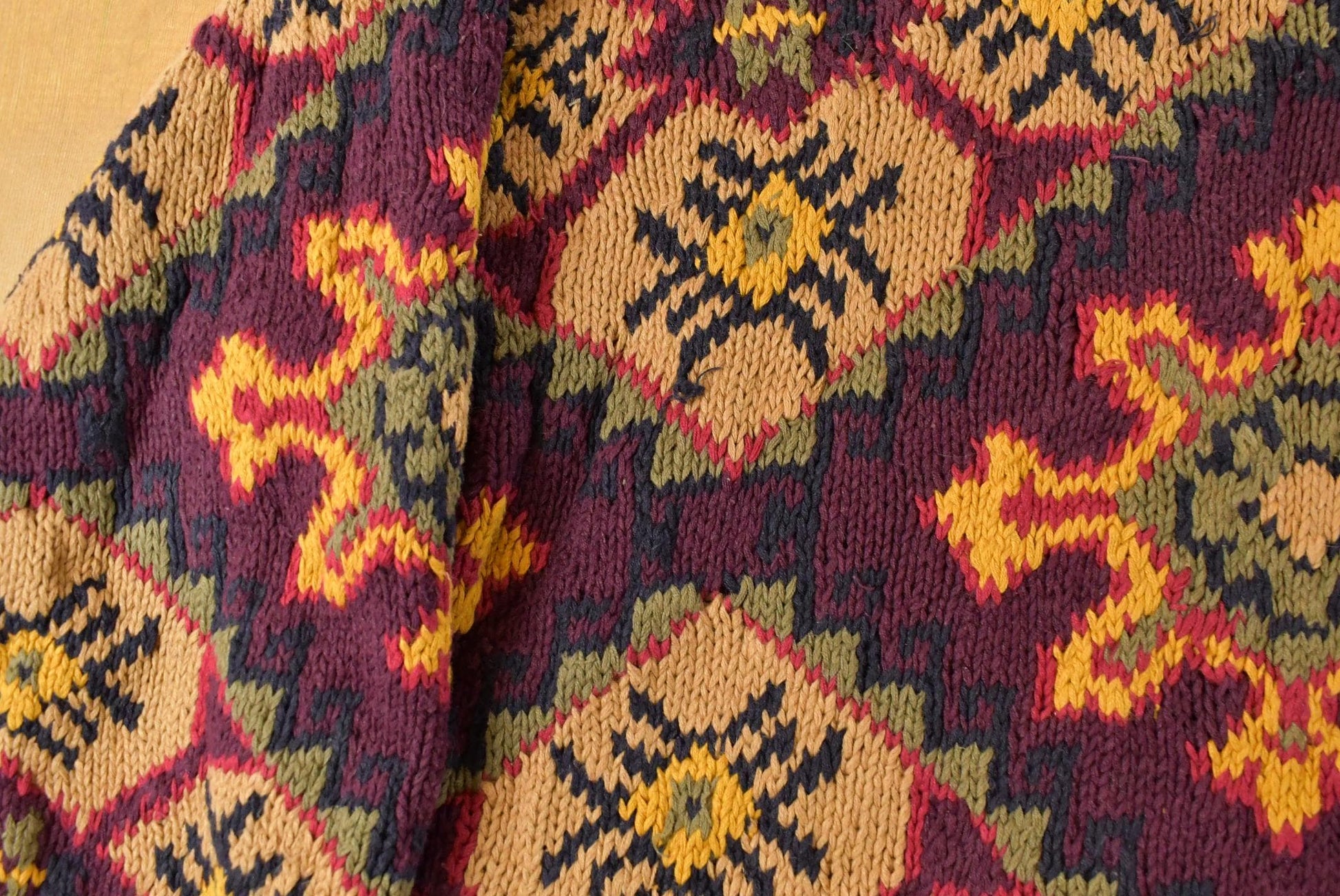 Vintage 1990s Episcia Hand Knit Geometric Crewneck Sweater Men's XL from propervintagecanada