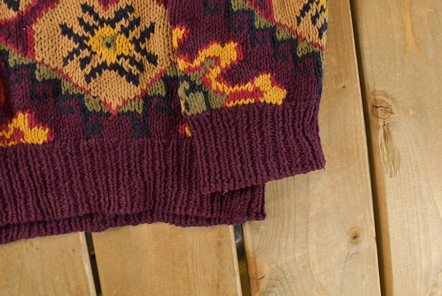 Vintage 1990s Episcia Hand Knit Geometric Crewneck Sweater Men's XL from propervintagecanada