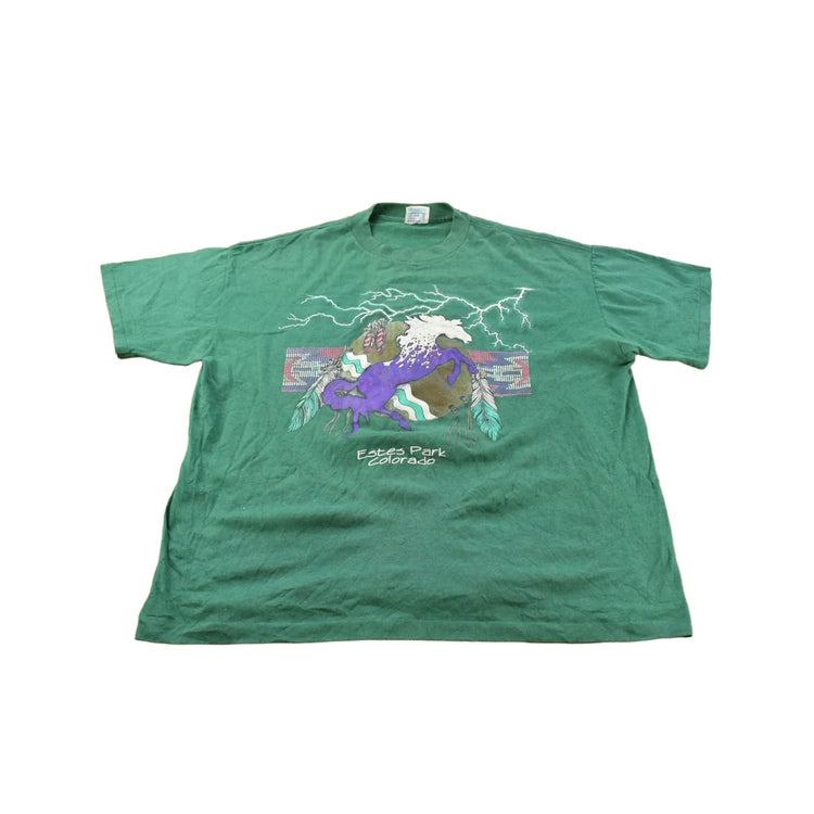 Vintage 1990s Estes Park Colorado Native American Horses Graphic T-Shirt Mens 2XL from propervintagecanada