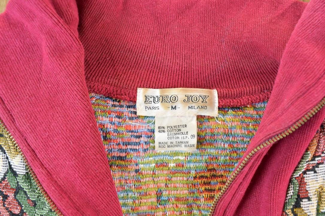 Vintage 1990s Euro Joy Floral Embroidered Quarter Zip Crewneck Sweatshirt Men's Medium from propervintagecanada