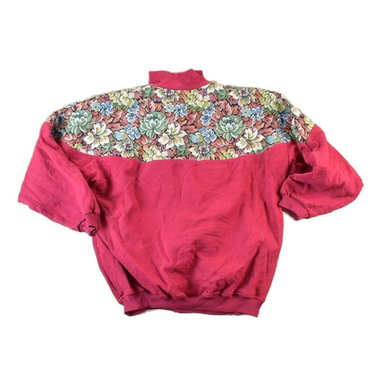Vintage 1990s Euro Joy Floral Embroidered Quarter Zip Crewneck Sweatshirt Men's Medium from propervintagecanada