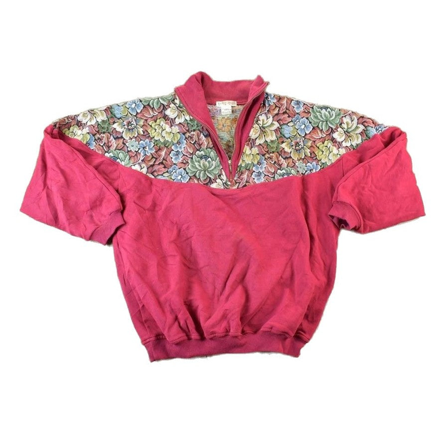 Vintage 1990s Euro Joy Floral Embroidered Quarter Zip Crewneck Sweatshirt Men's Medium from propervintagecanada