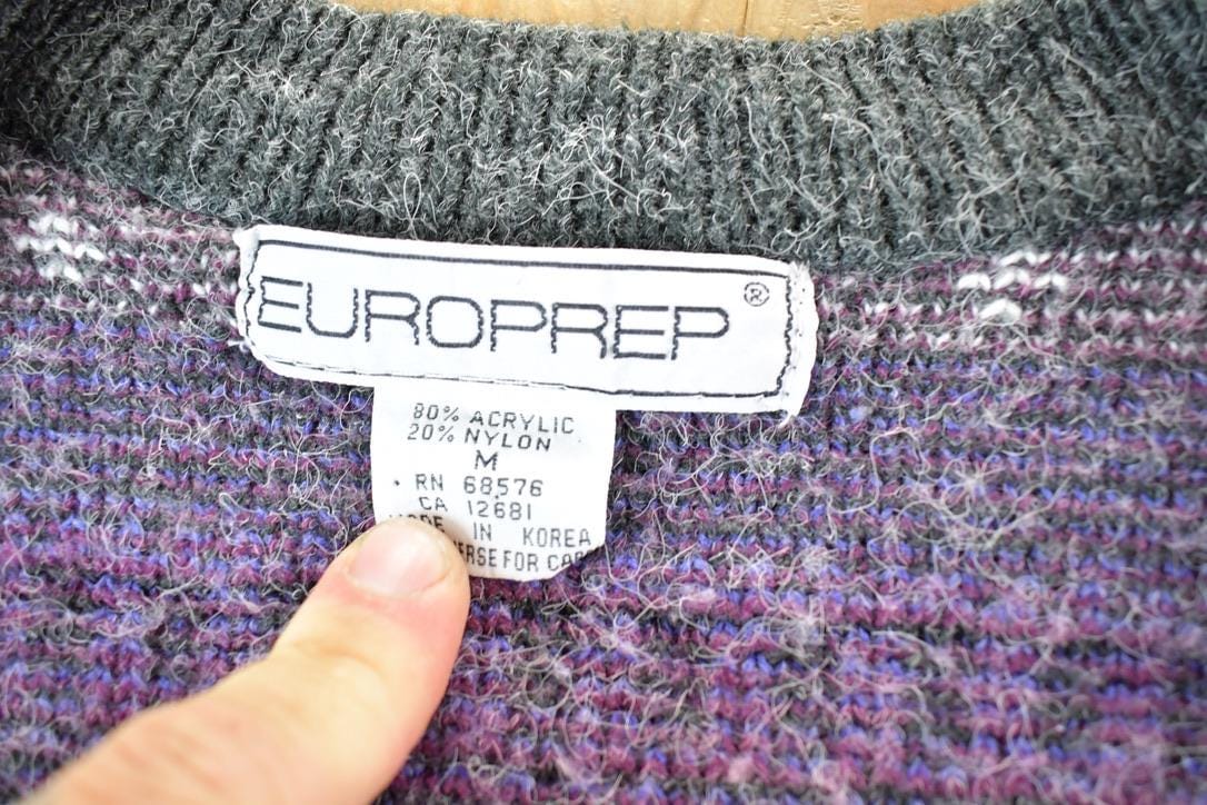 Vintage 1990s Euro Prep Knit Abstract Pattern Crewneck Sweater Womens Medium from propervintagecanada