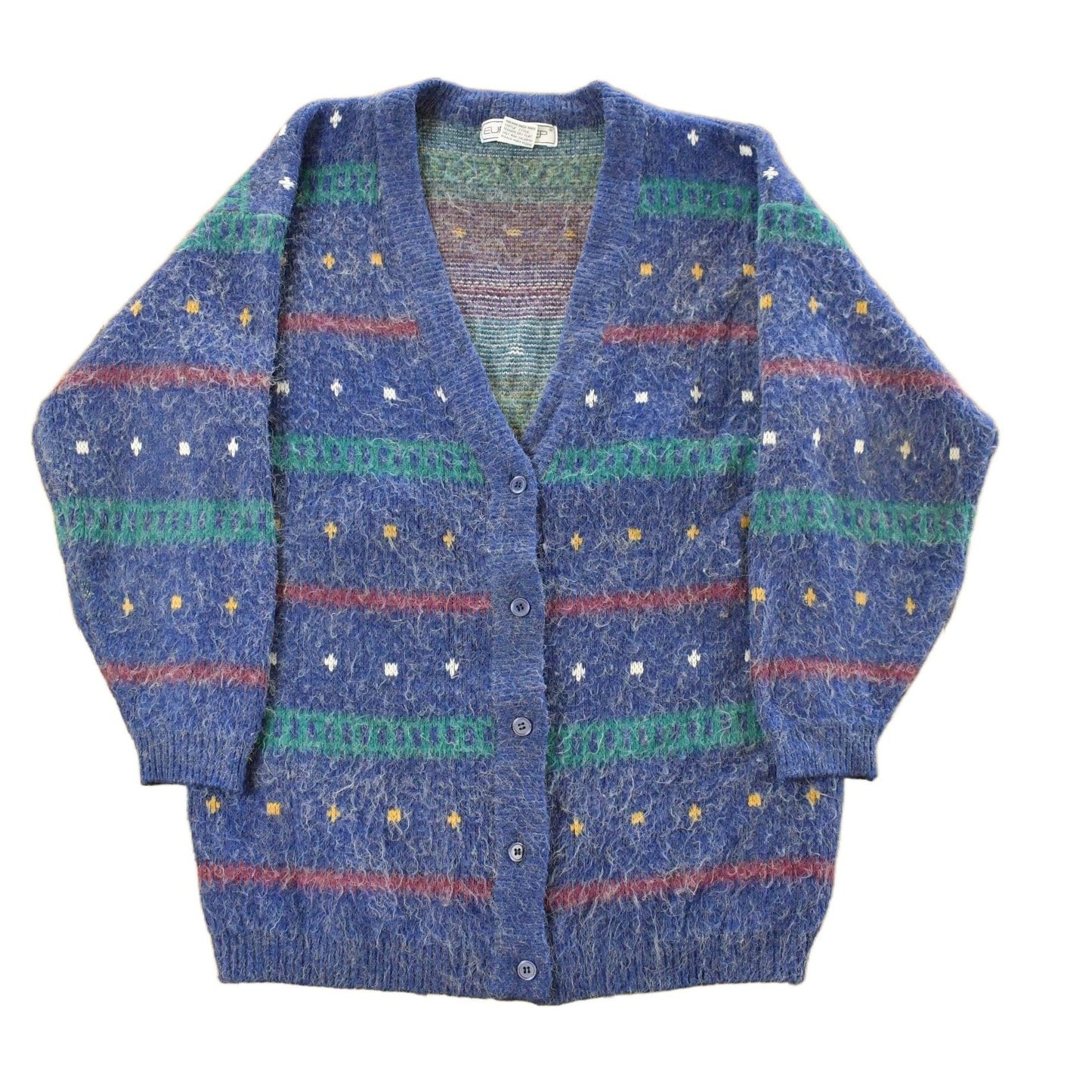 Vintage 1990s Euro Prep Striped Knit Cardigan Sweater Women's S from propervintagecanada