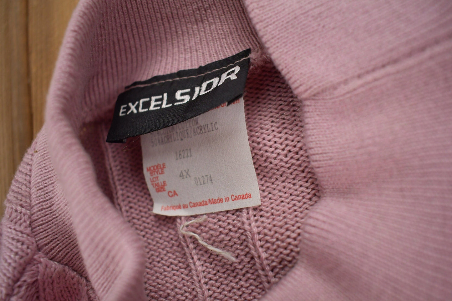 Vintage 1990s Excelsior Pink Cable Knitt Mockneck Sweater Men's Large from propervintagecanada