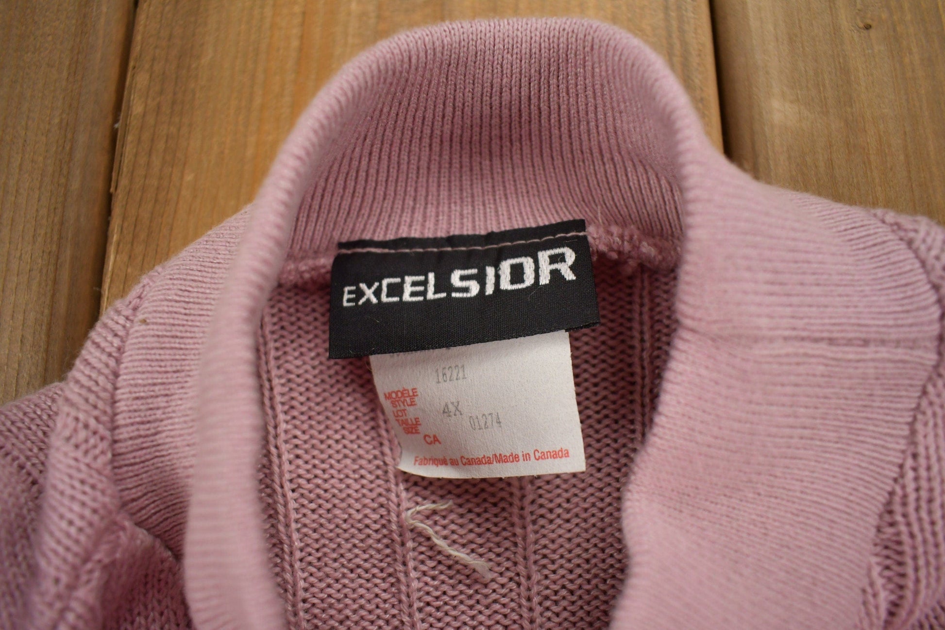 Vintage 1990s Excelsior Pink Cable Knitt Mockneck Sweater Men's Large from propervintagecanada