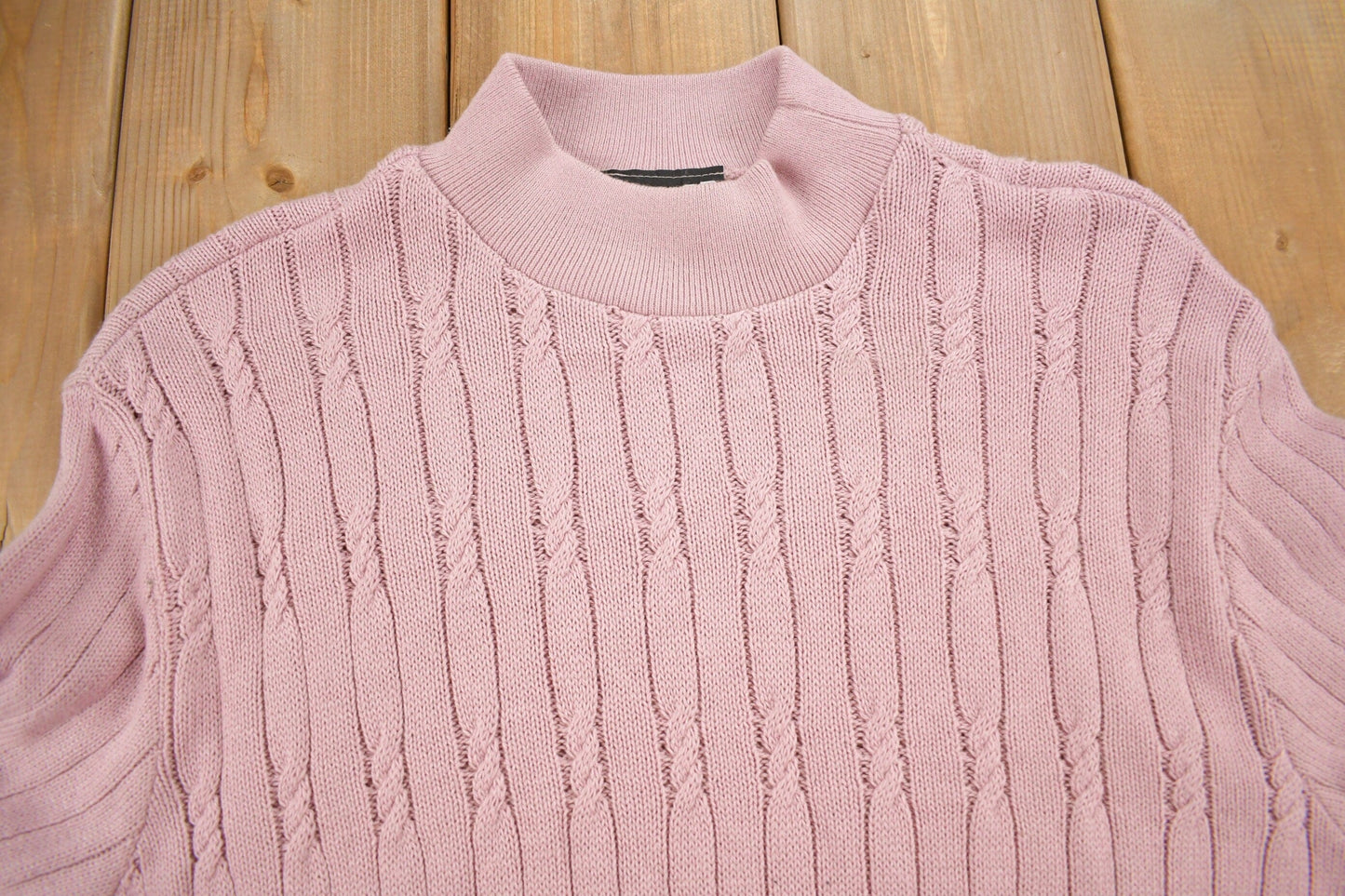 Vintage 1990s Excelsior Pink Cable Knitt Mockneck Sweater Men's Large from propervintagecanada