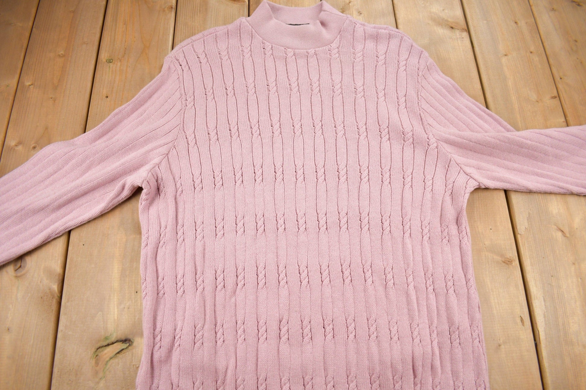 Vintage 1990s Excelsior Pink Cable Knitt Mockneck Sweater Men's Large from propervintagecanada