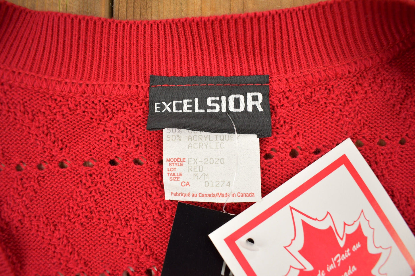 Vintage 1990s Excelsior Red Knit Cardigan Sweater Men's Large from propervintagecanada