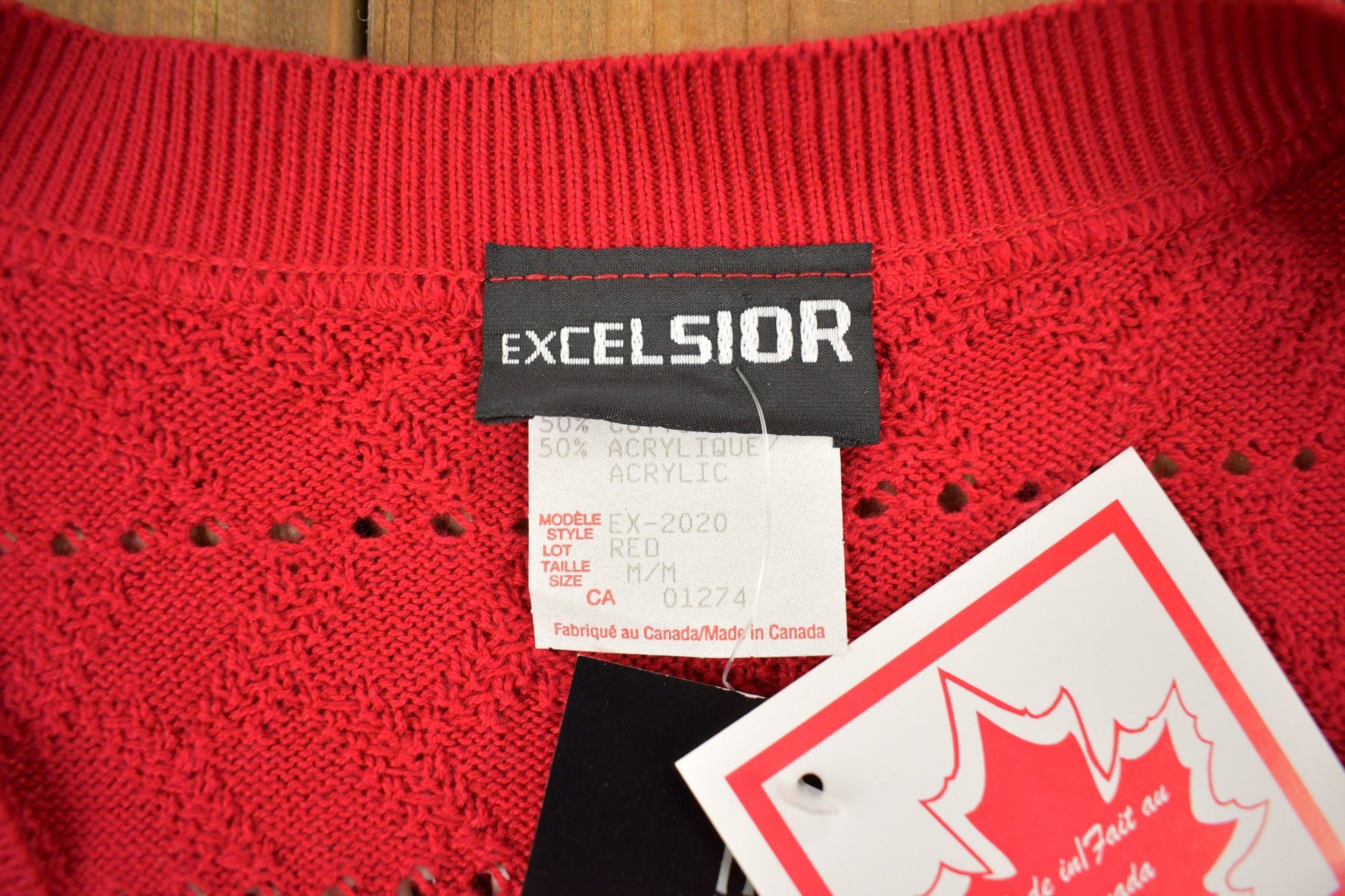 Vintage 1990s Excelsior Red Knit Cardigan Sweater Men's Large from propervintagecanada
