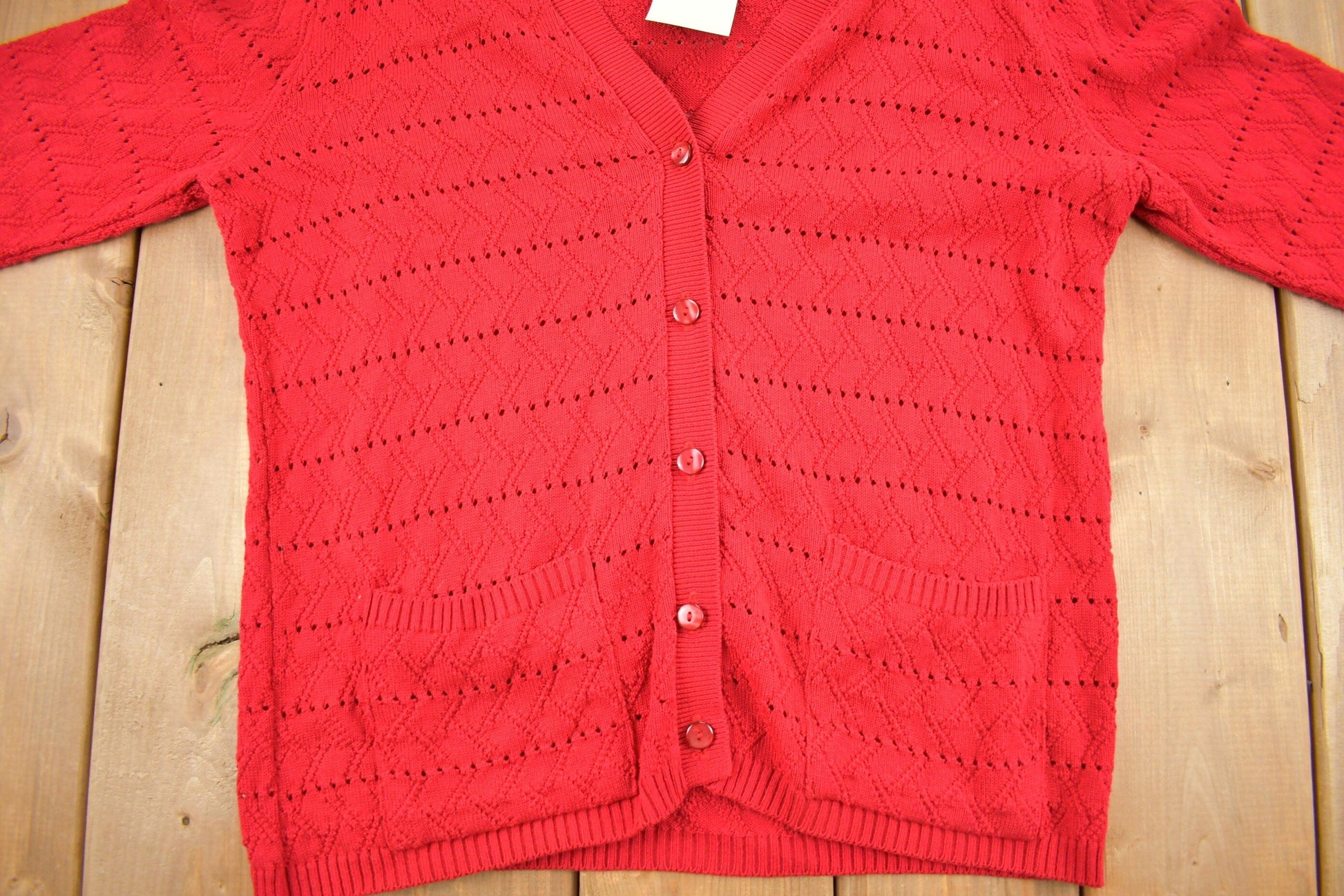 Vintage 1990s Excelsior Red Knit Cardigan Sweater Men's Large from propervintagecanada
