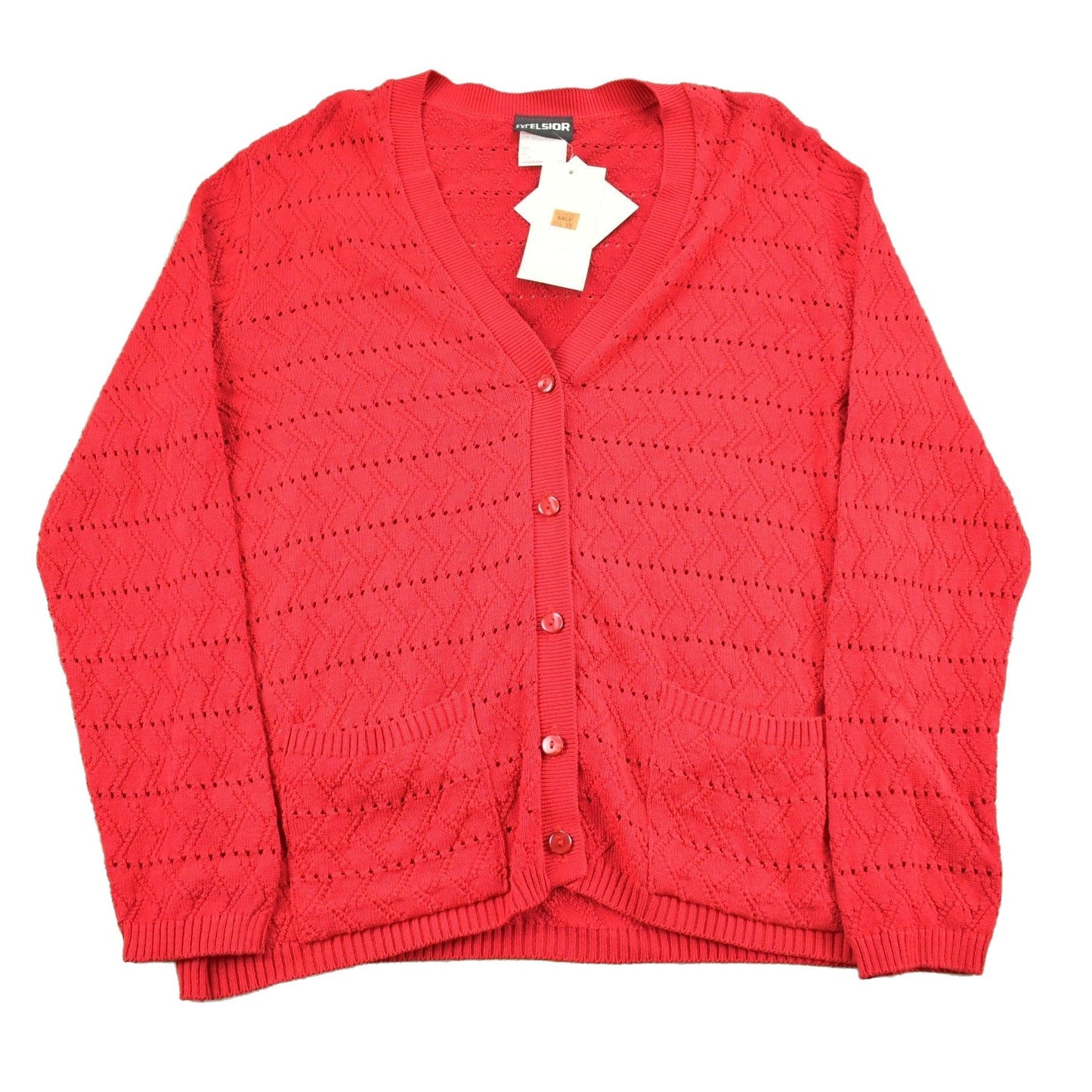 Vintage 1990s Excelsior Red Knit Cardigan Sweater Men's Large from propervintagecanada