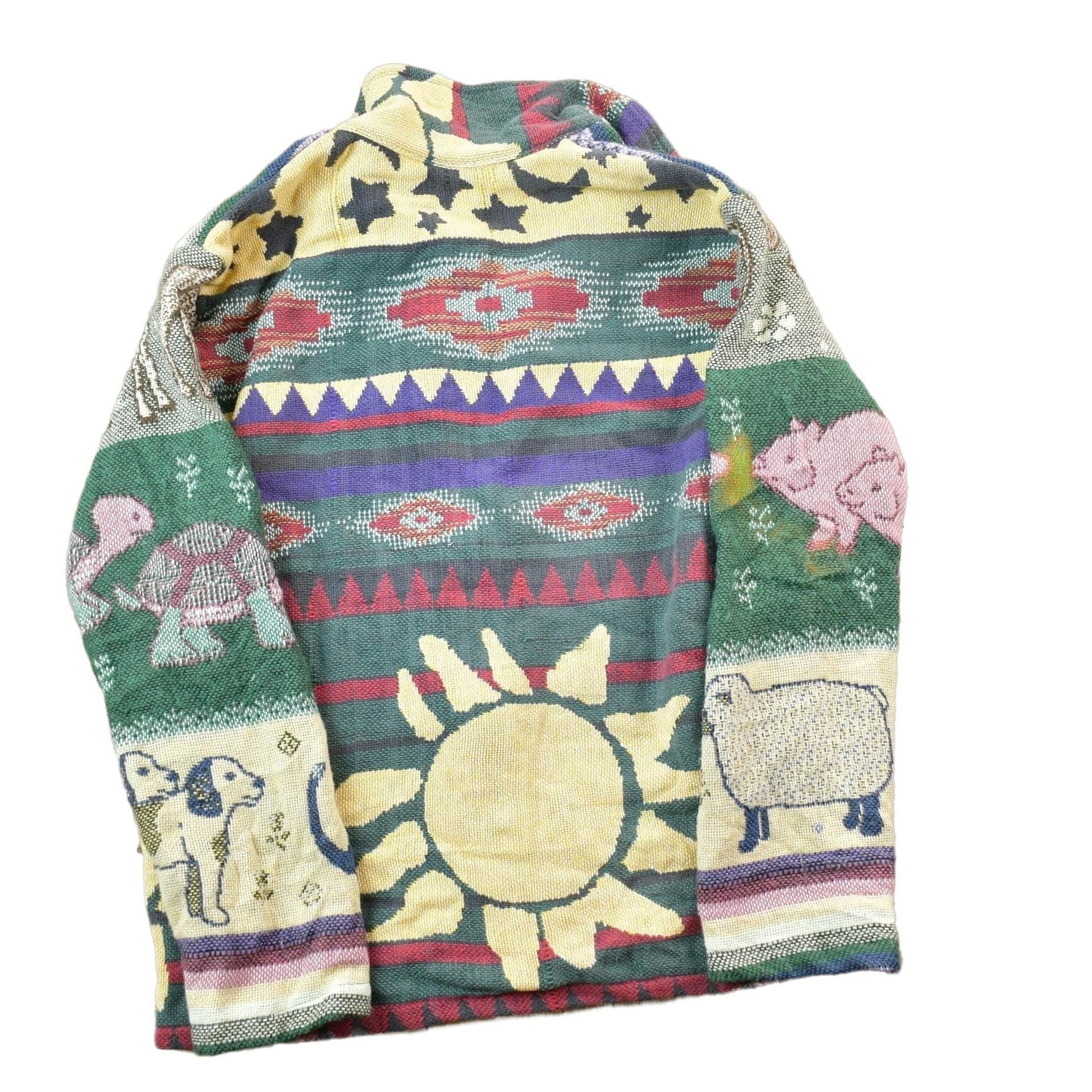 Vintage 1990s Exotic Animal Print Tapestry Patchwork Knit Jacket Men's Large from propervintagecanada