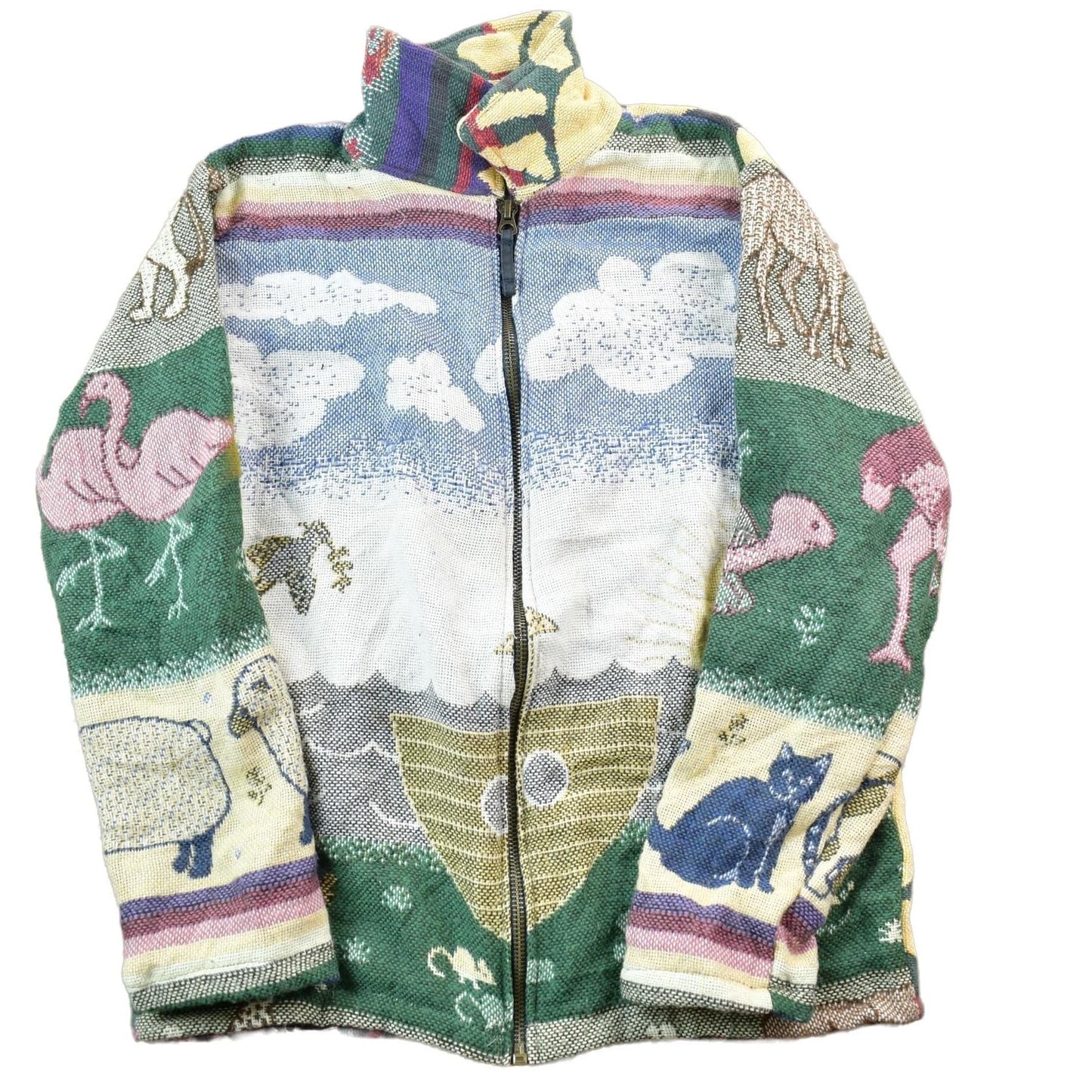 Vintage 1990s Exotic Animal Print Tapestry Patchwork Knit Jacket Men's Large from propervintagecanada