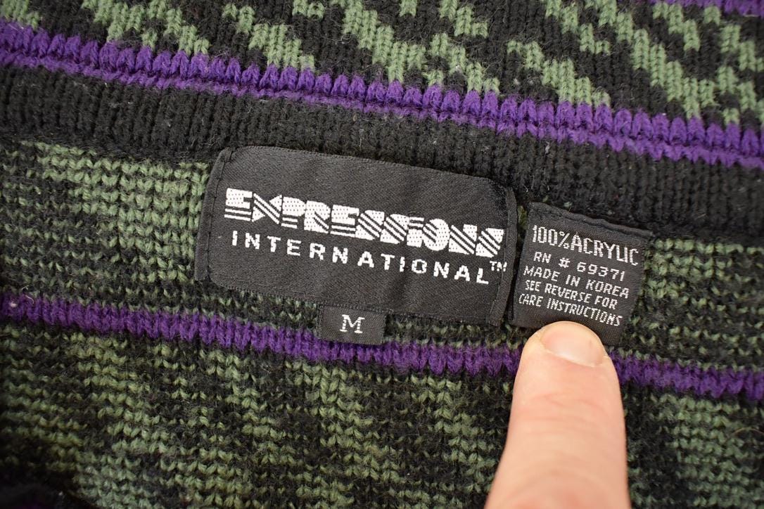 Vintage 1990s Expressions Internationsl Abstract Knit Cardigan Sweater Men's L / Preppy Knit Cardigan / Fancy Knit Vintage Cardigan from propervintagecanada