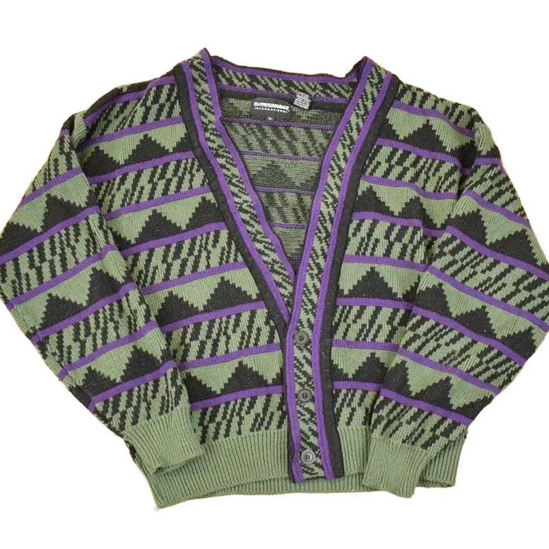 Vintage 1990s Expressions Internationsl Abstract Knit Cardigan Sweater Men's L / Preppy Knit Cardigan / Fancy Knit Vintage Cardigan from propervintagecanada