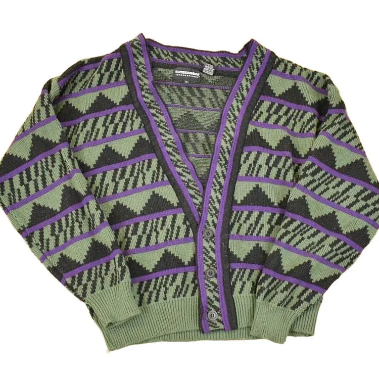 Vintage 1990s Expressions Internationsl Abstract Knit Cardigan Sweater Men's L / Preppy Knit Cardigan / Fancy Knit Vintage Cardigan from propervintagecanada