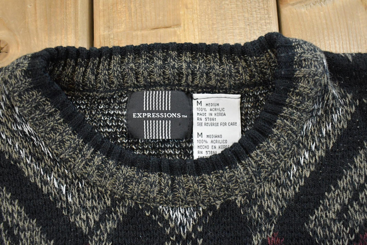 Vintage 1990s Expressions Knit Abstract Pattern Crewneck Sweater Men's M from propervintagecanada