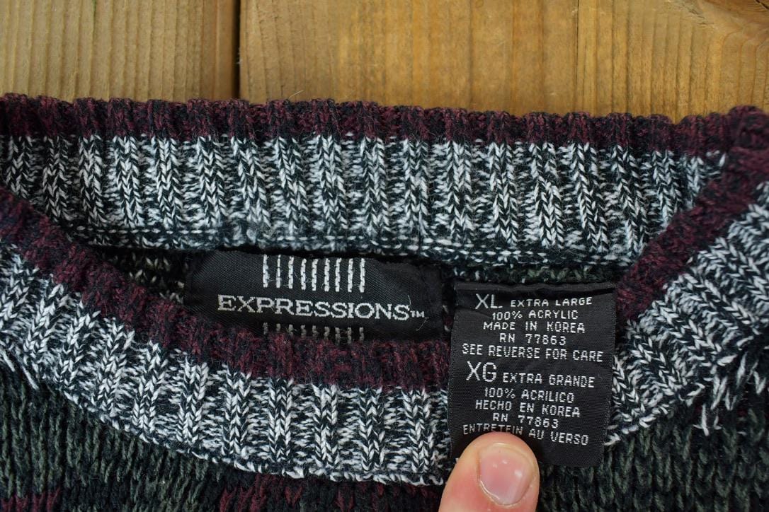 Vintage 1990s Expressions Knit Abstract Pattern Crewneck Sweater Men's XL from propervintagecanada