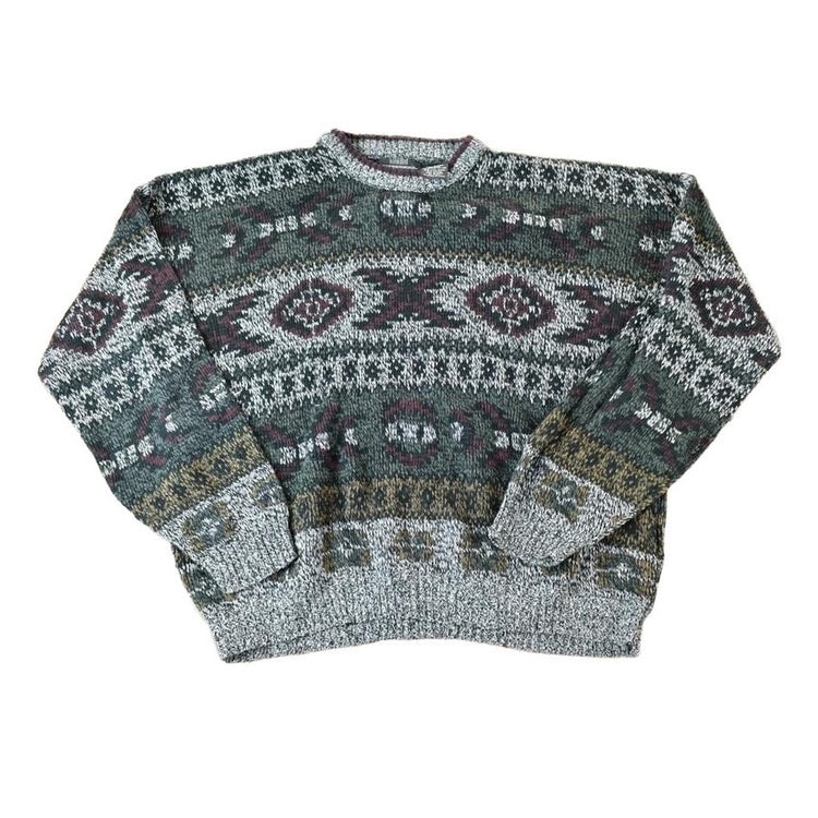 Vintage 1990s Expressions Knit Abstract Pattern Crewneck Sweater Men's XL from propervintagecanada