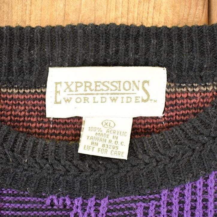 Vintage 1990s Expressions Worldwide Abstract Knit Crewneck Sweater Mens L from propervintagecanada