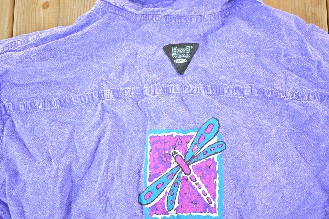 Vintage 1990s Ezze Wear Button Up Dragonfly Shirt Mens L from propervintagecanada