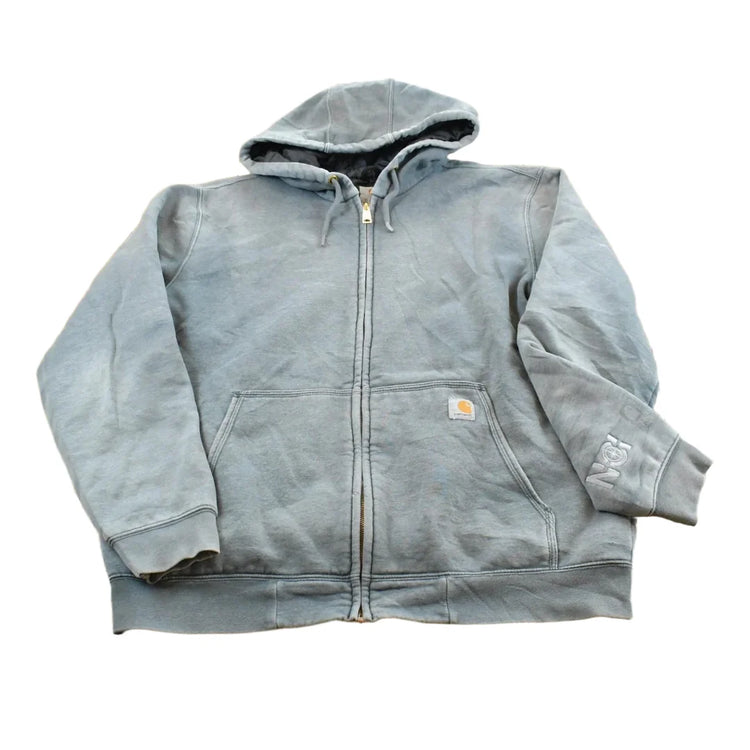 Vintage 1990s Faded Carhartt Full Zip Quilted Lined Hoodie Jacket Sweatshirt Men's XL from propervintagecanada
