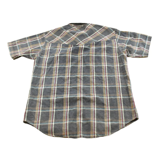 Vintage 1990s Faded Ely Plains Plaid Western Style Short Sleeve Button Up Rodeo Shirt Size L Men's Large from propervintagecanada
