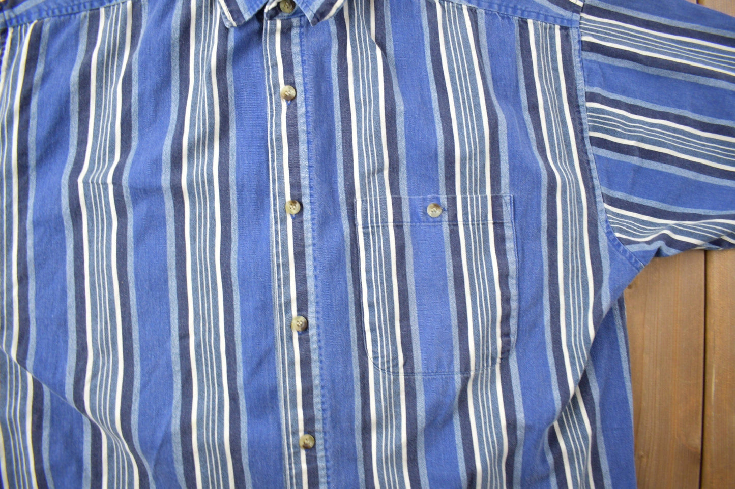 Vintage 1990s Faded Glory Striped Button Up Shirt Men's XL from propervintagecanada
