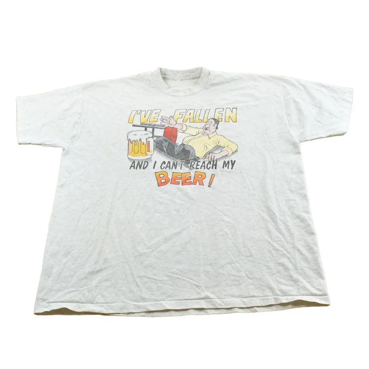Vintage 1990s Fallen Cant Reach My Beer Funny Graphic T Shirt Men's 2XL from propervintagecanada