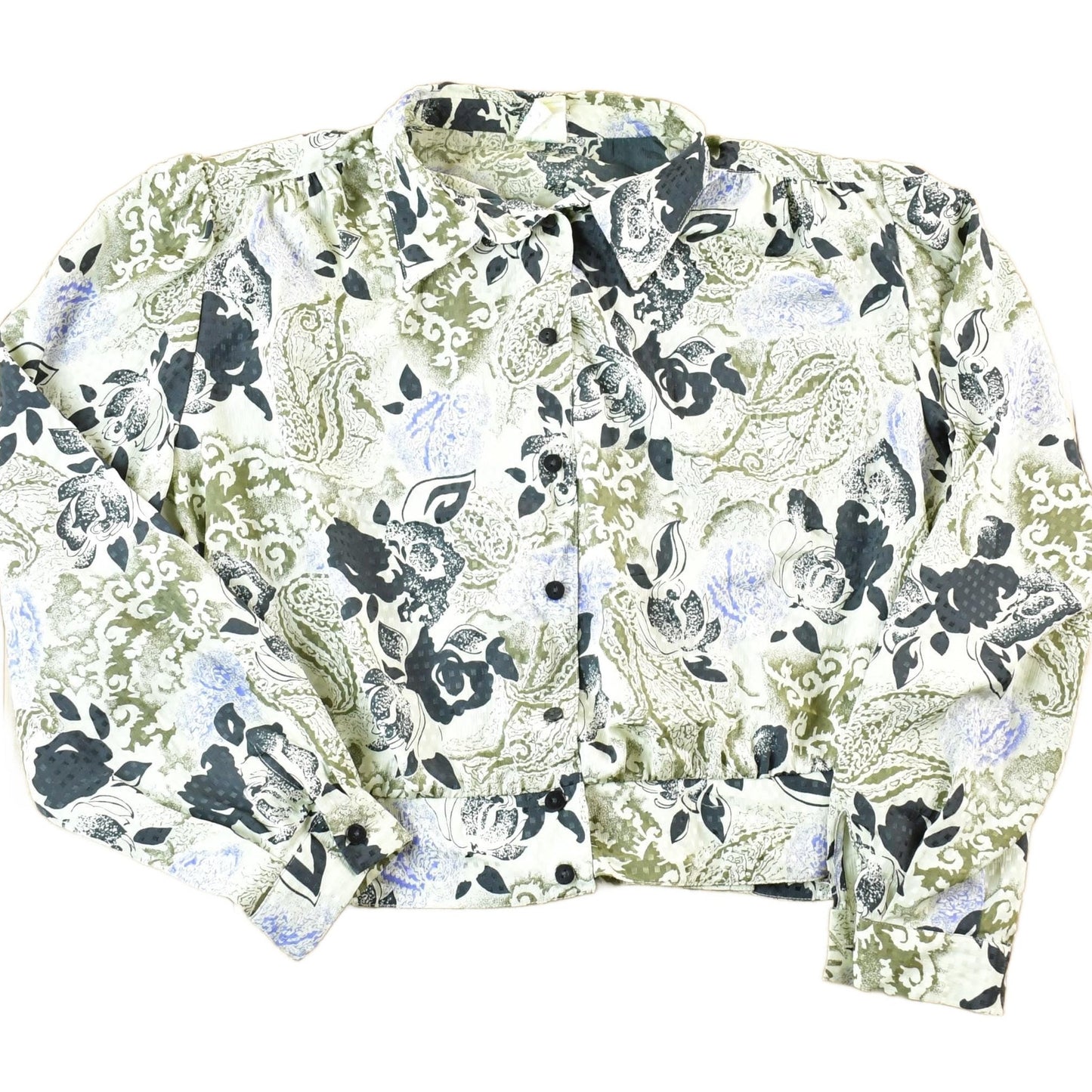 Vintage 1990s Fankenwalder AOP Button Up Cropped Shirt Womens L from propervintagecanada