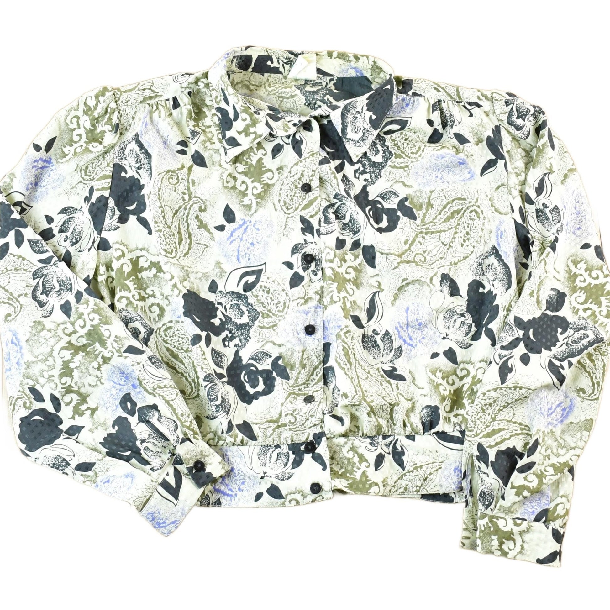 Vintage 1990s Fankenwalder AOP Button Up Cropped Shirt Womens L from propervintagecanada