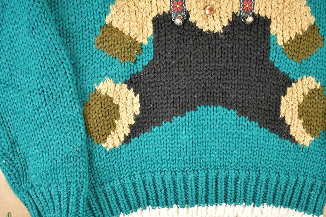 Vintage 1990s Far And Near Cute Teddy Bear Chunky Knit Crewneck Sweater Women's S from propervintagecanada