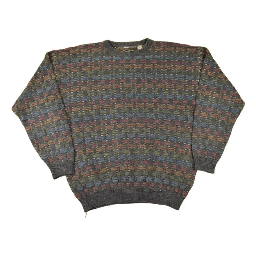 Vintage 1990s Fenzia Abstract Knit Crewneck Sweater Mens L from propervintagecanada