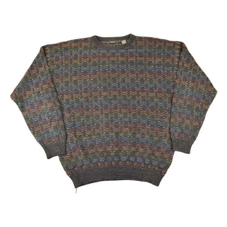 Vintage 1990s Fenzia Abstract Knit Crewneck Sweater Mens L from propervintagecanada