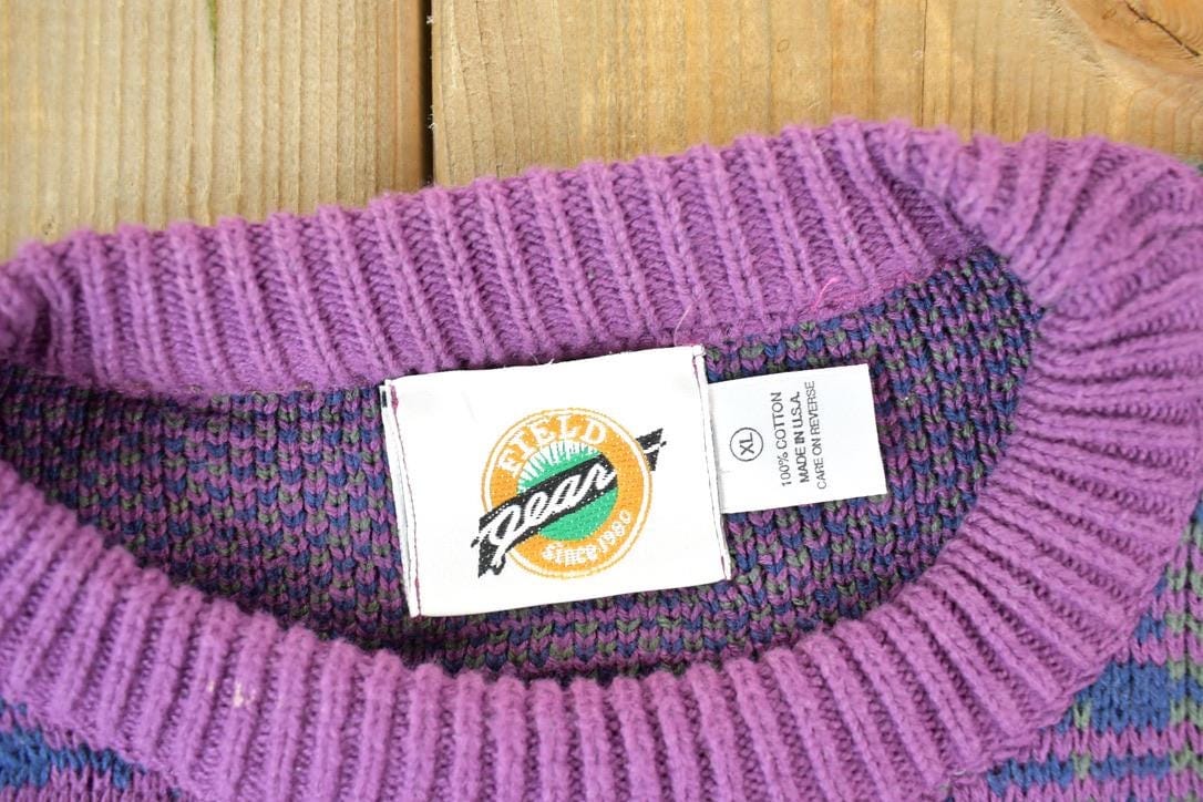 Vintage 1990s Field Gear Knit Abstract Pattern Crewneck Sweater Made In USA Men's XL from propervintagecanada