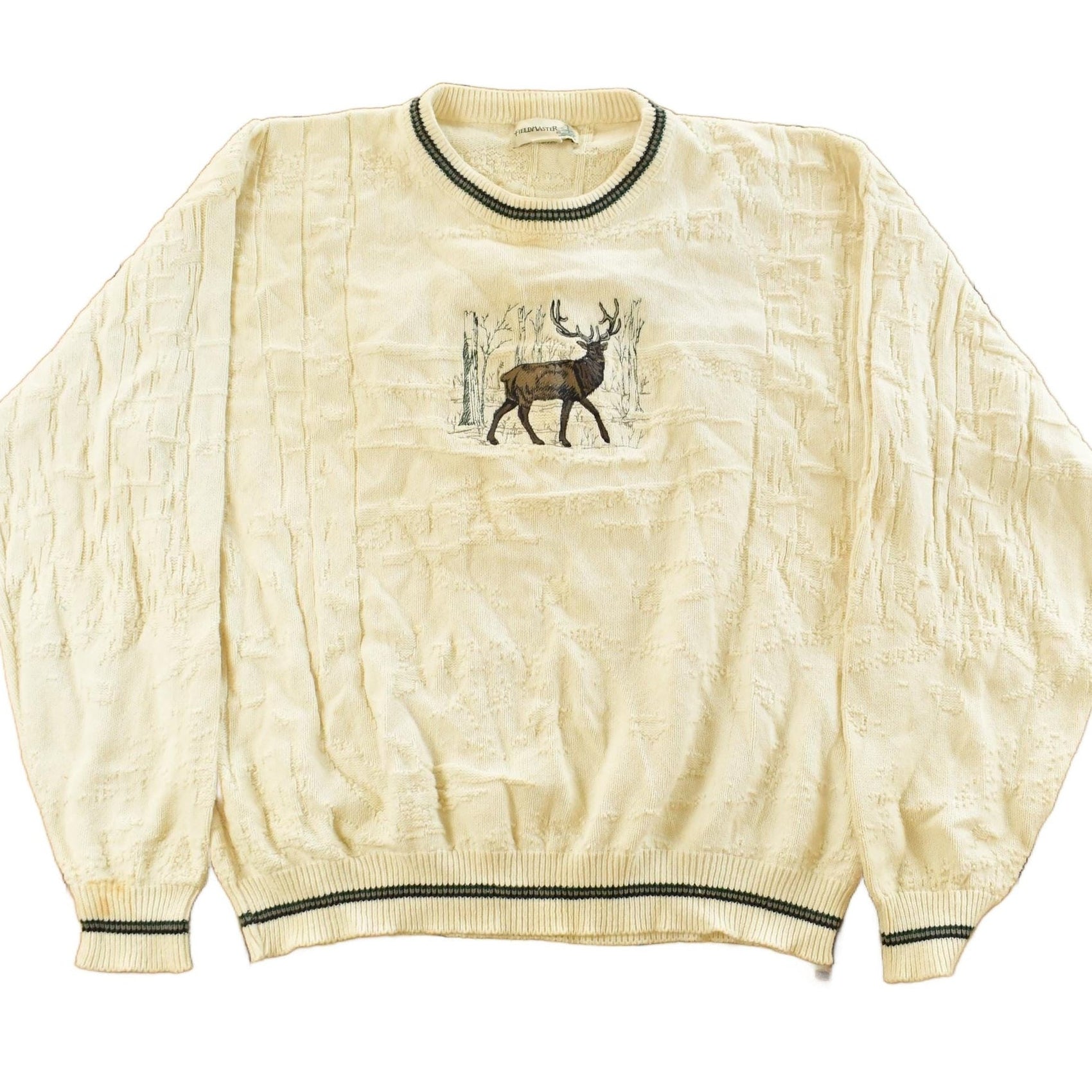 Vintage 1990s Fieldmaster Big Buck Deer Knit Crewneck Sweater Men's L from propervintagecanada