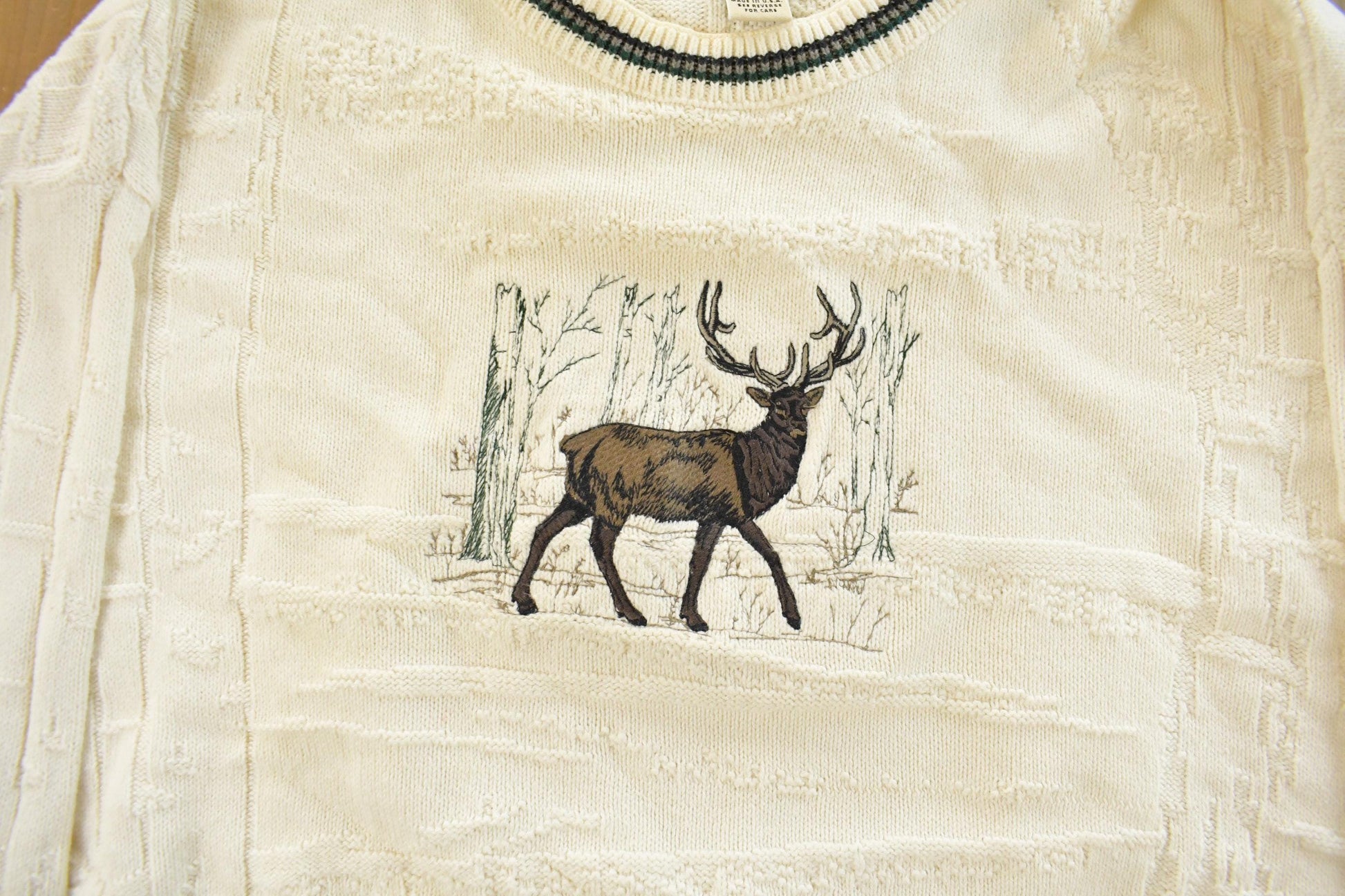 Vintage 1990s Fieldmaster Big Buck Deer Knit Crewneck Sweater Men's XL from propervintagecanada