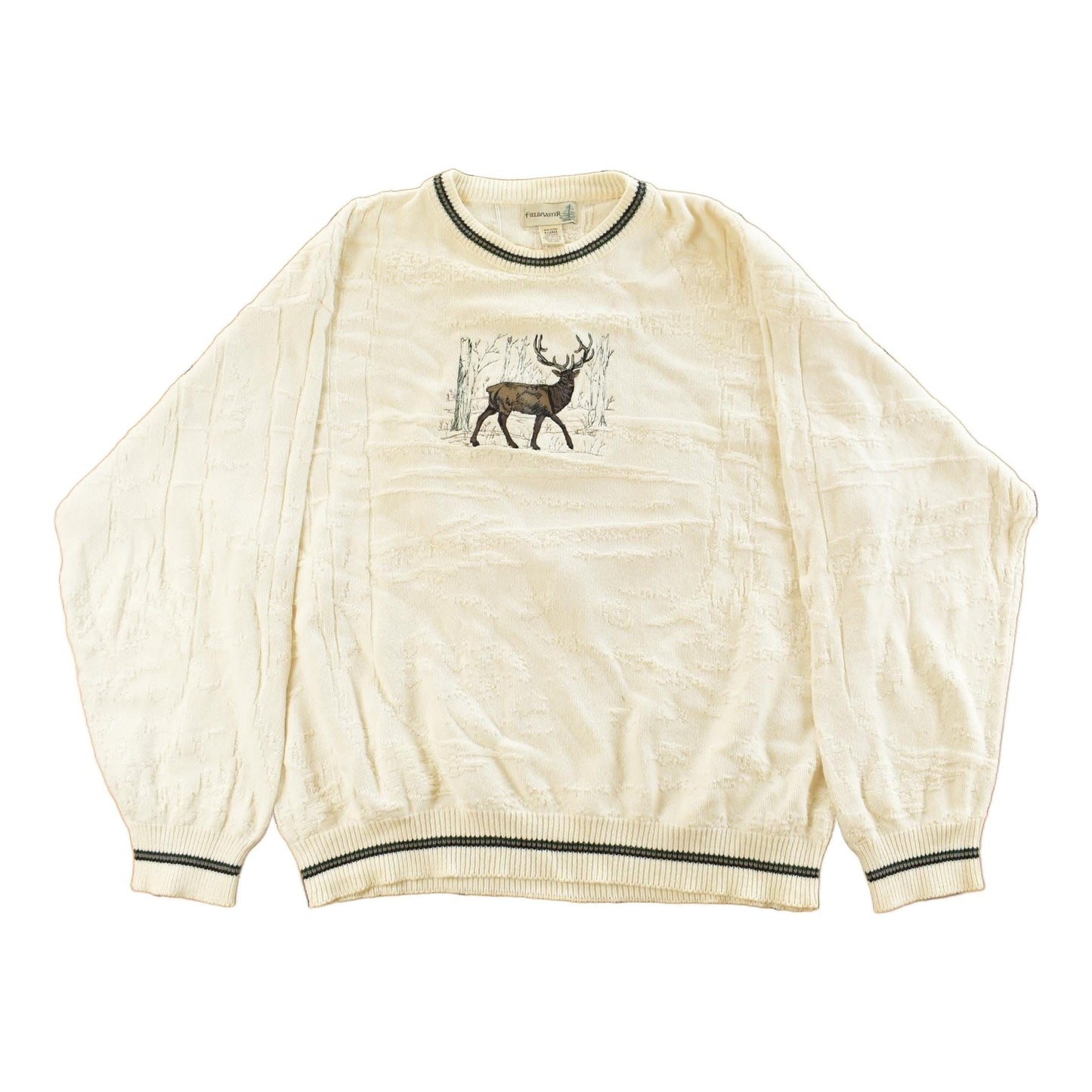 Vintage 1990s Fieldmaster Big Buck Deer Knit Crewneck Sweater Men's XL from propervintagecanada