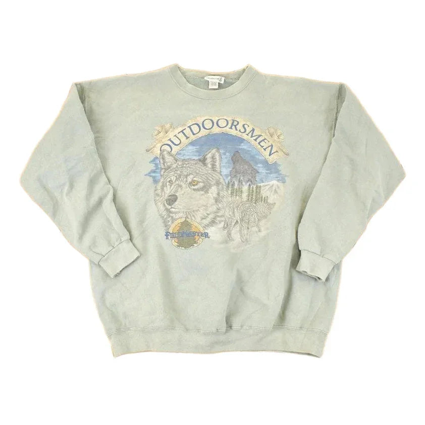 Vintage 1990s Fieldmaster Outdoorsman Big Wolf Graphic Print Crewneck Sweatshirt Men's XL from propervintagecanada
