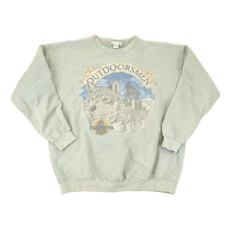 Vintage 1990s Fieldmaster Outdoorsman Big Wolf Graphic Print Crewneck Sweatshirt Men's XL from propervintagecanada