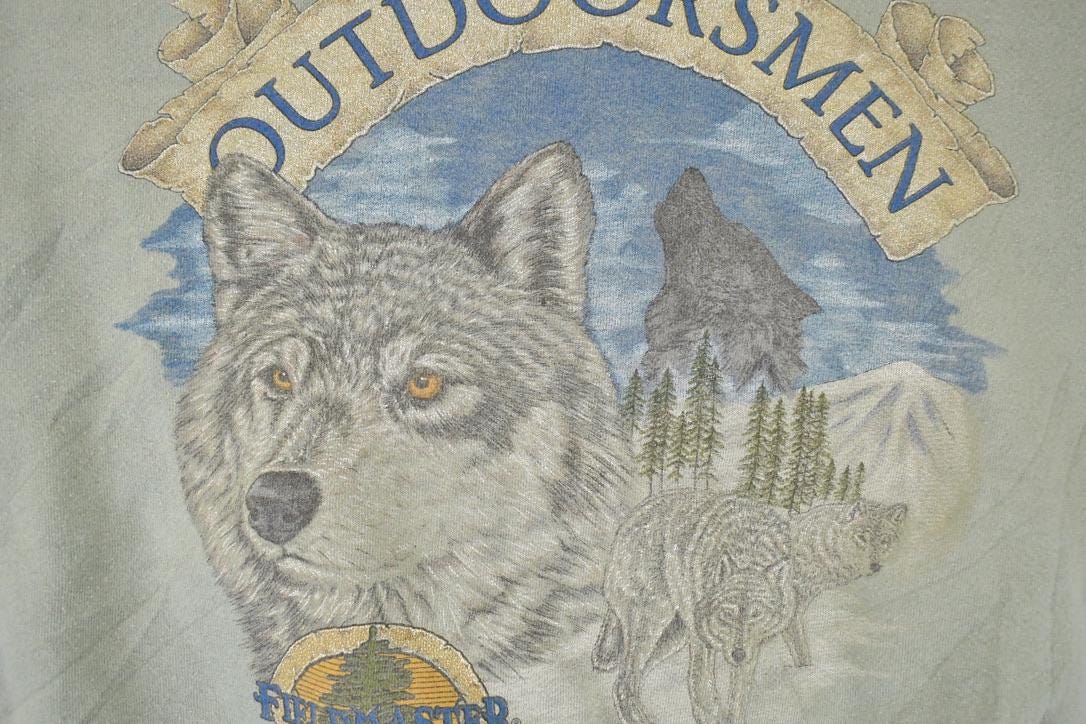 Vintage 1990s Fieldmaster Outdoorsman Big Wolf Graphic Print Crewneck Sweatshirt Men's XL from propervintagecanada