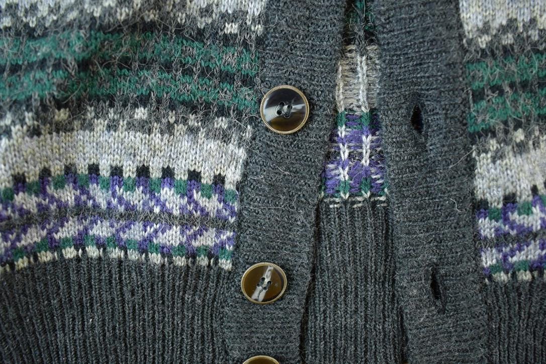 Vintage 1990s Fine Line Knit Perfect Mild Distress Cardigan Sweater Vest Men's M from propervintagecanada