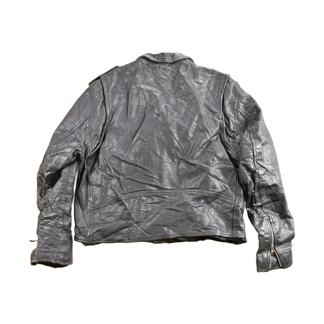 Vintage 1990s First Genuine Leather Biker Jacket Men's Large from propervintagecanada