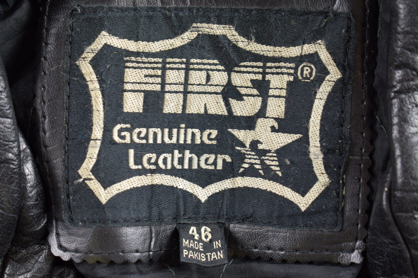 Vintage 1990s First Genuine Leather Biker Jacket Men's Large from propervintagecanada