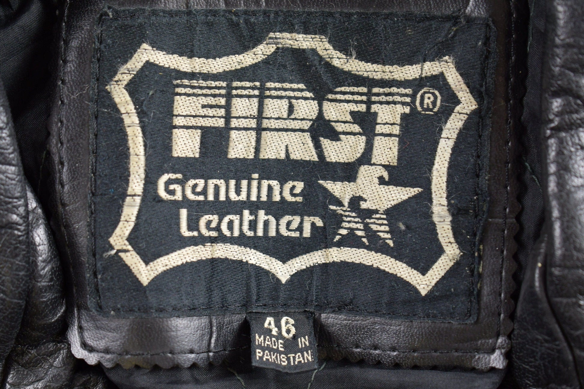 Vintage 1990s First Genuine Leather Biker Jacket Men's Large from propervintagecanada