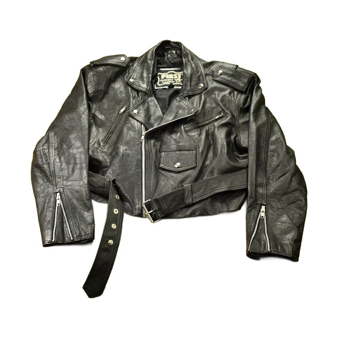 Vintage 1990s First Genuine Leather Biker Jacket Men's Medium from propervintagecanada