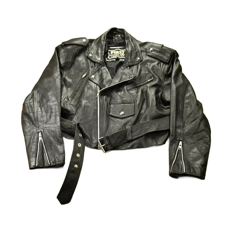 Vintage 1990s First Genuine Leather Biker Jacket Men's Medium from propervintagecanada