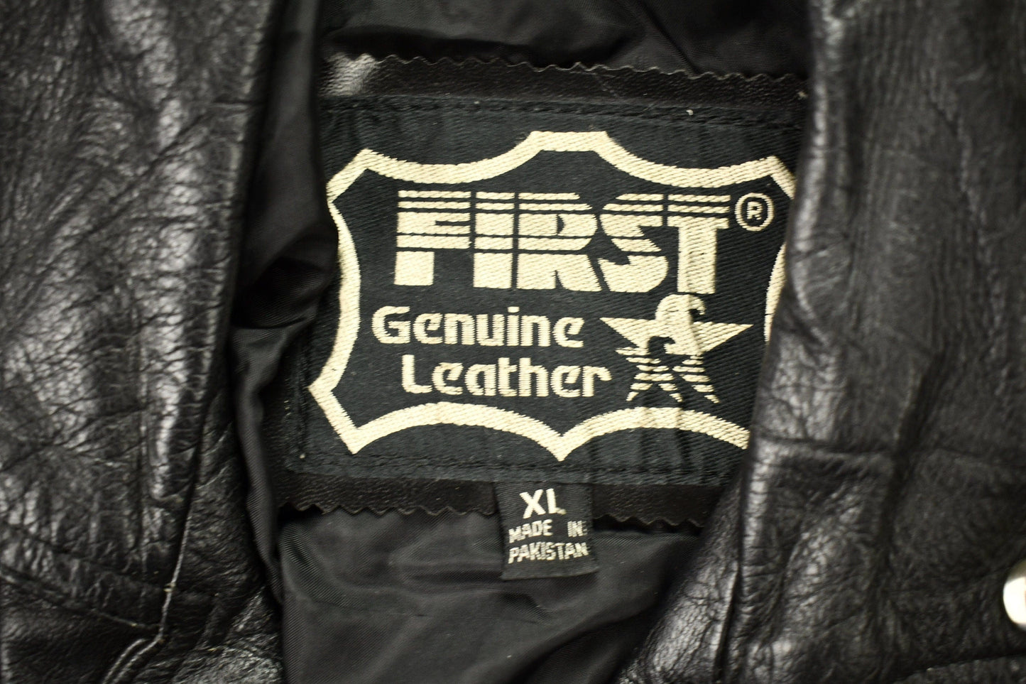 Vintage 1990s First Genuine Leather Biker Jacket Men's Medium from propervintagecanada