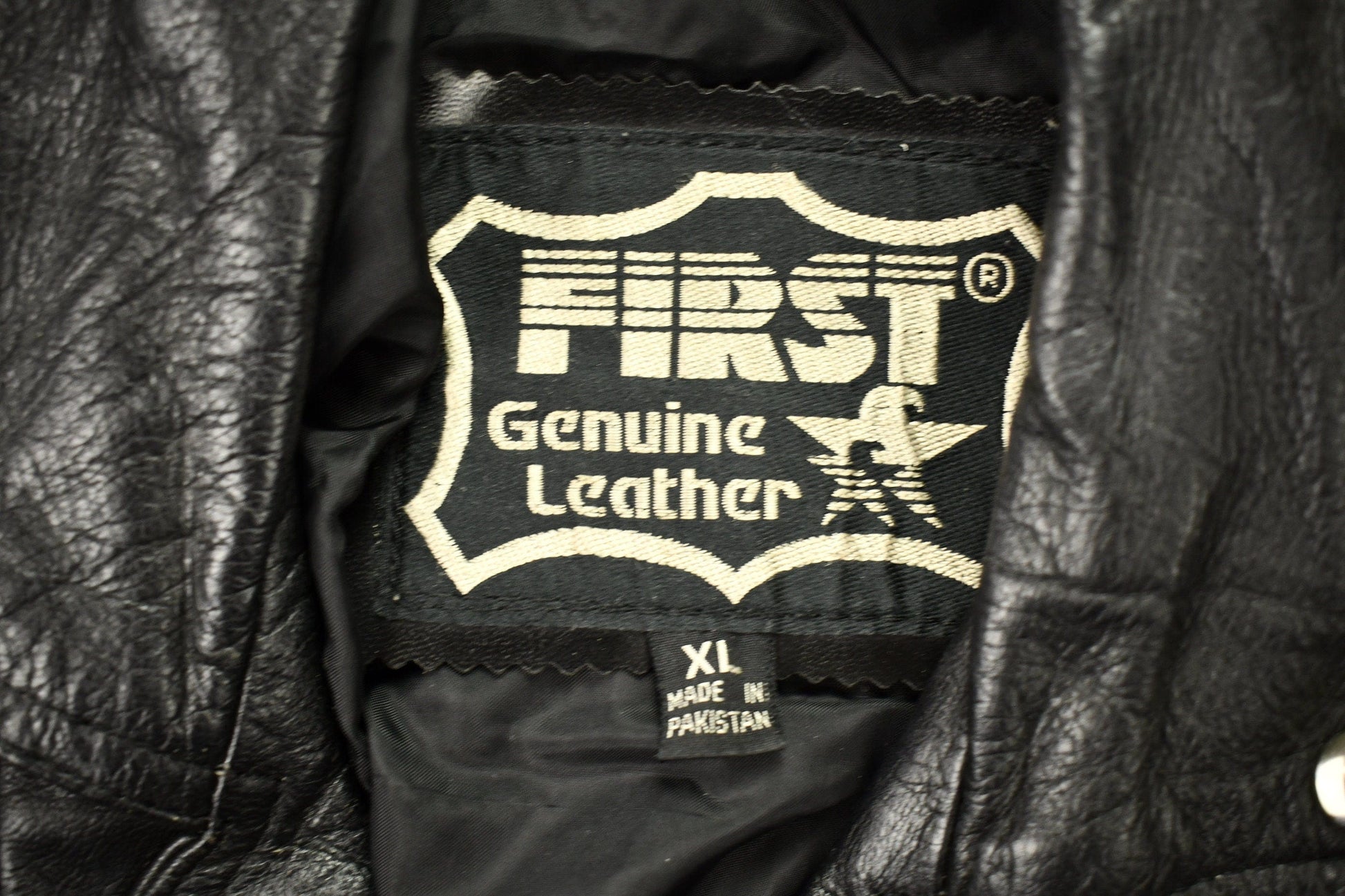 Vintage 1990s First Genuine Leather Biker Jacket Men's Medium from propervintagecanada
